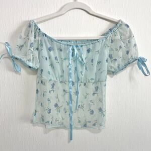Intimissimi Babydoll Milk Maid Top S Powder Blue Sheer Coquette Cottage Bow Crop